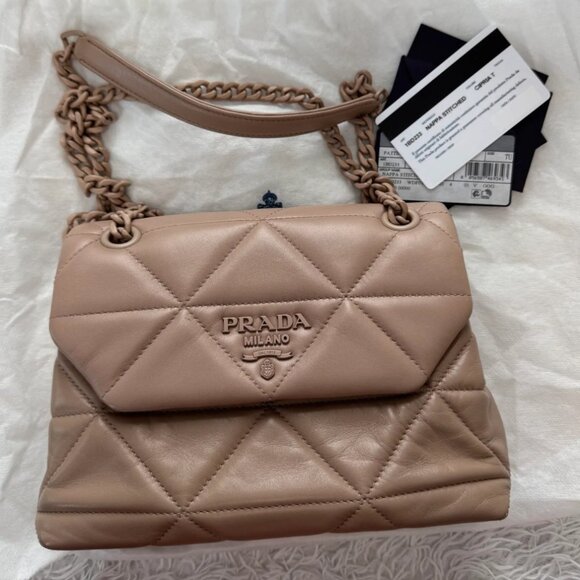 PRADA Nappa Stitched Small Spectrum Bag Cipria - Picture 1 of 14